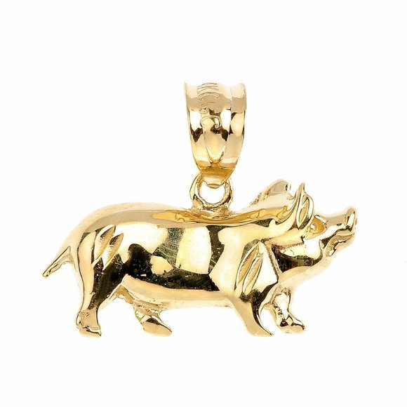 Solid 10k Gold Pig Pendant Charm - Yellow, Rose, or White Gold